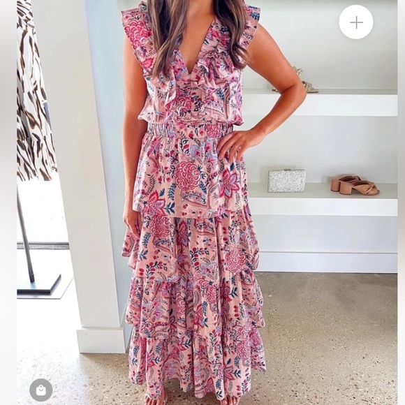 Anna Cate Sz S Charlotte Peaxh Floral Tiered Maxi Dress B24 - Picture 2 of 13